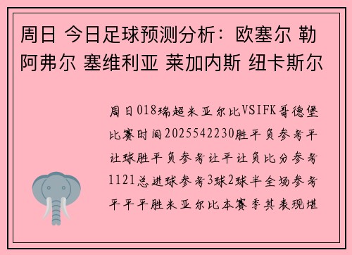 周日 今日足球预测分析：欧塞尔 勒阿弗尔 塞维利亚 莱加内斯 纽卡斯尔